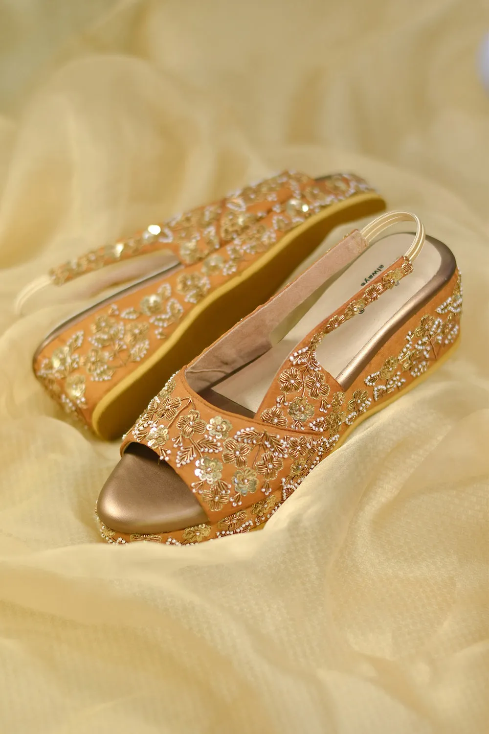 Poly Silk Embroidered Gold Wedges