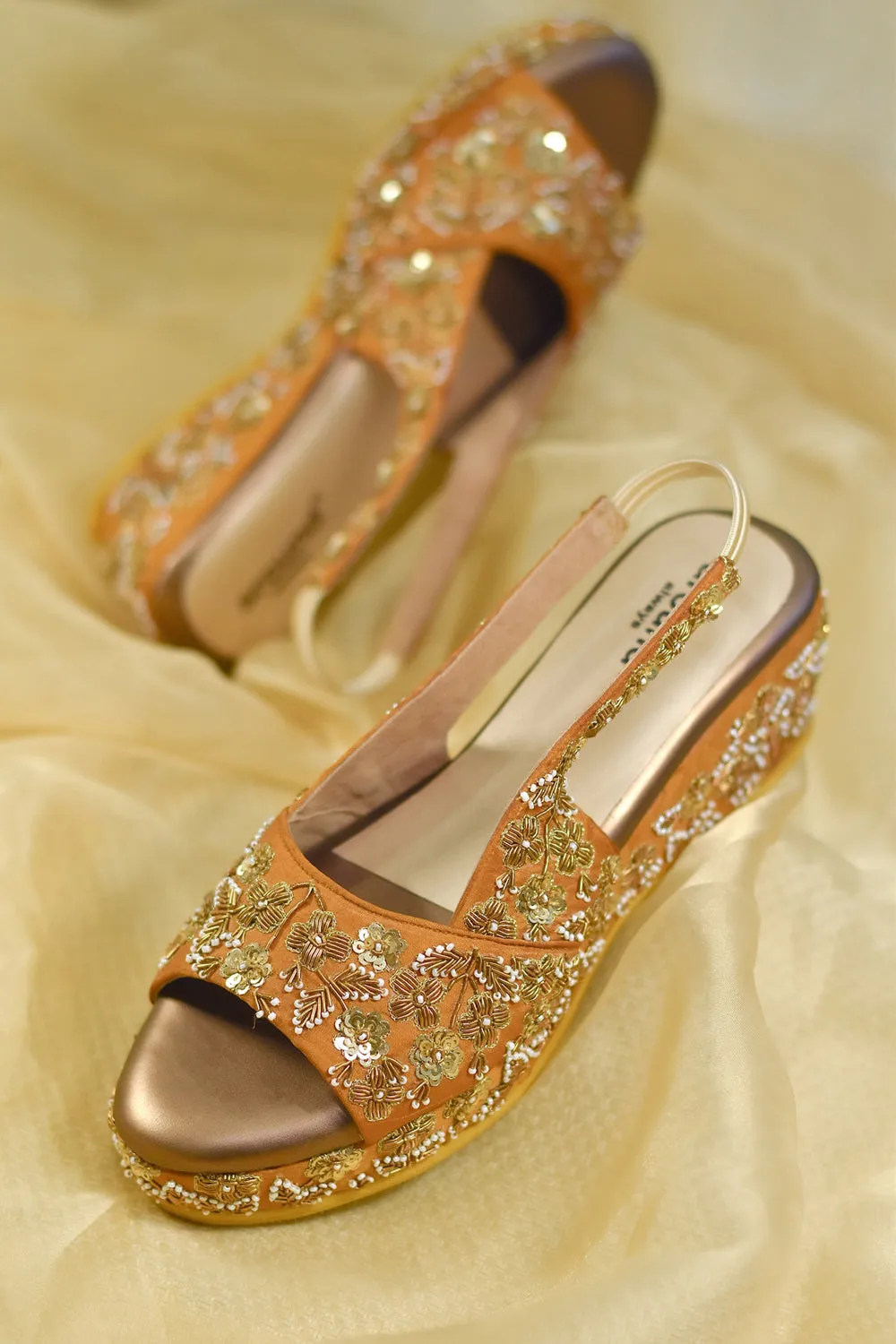 Poly Silk Embroidered Gold Wedges