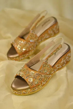 Poly Silk Embroidered Gold Wedges