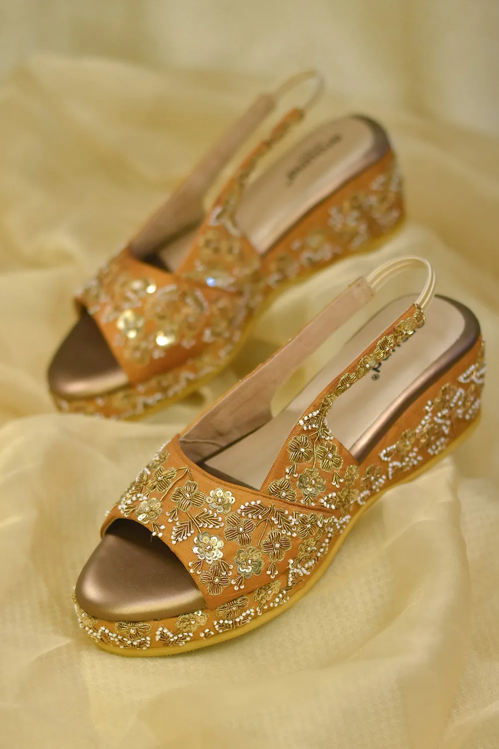 Poly Silk Embroidered Gold Wedges