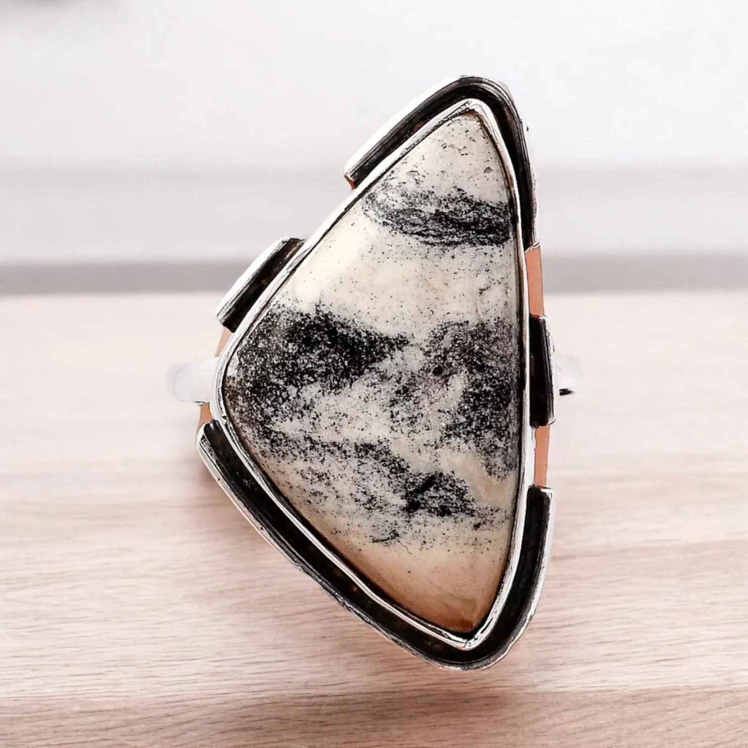 Porcelain Jasper Solid 925 Sterling Silver Ring 8