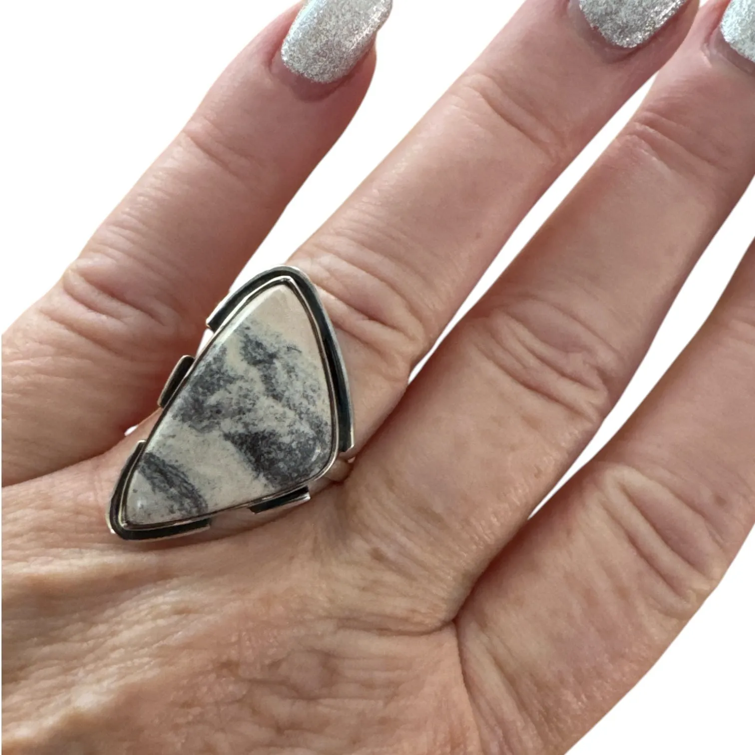 Porcelain Jasper Solid 925 Sterling Silver Ring 8