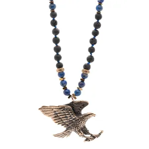 Powerful Spirit Animal Eagle Bronze Pendant Beaded Necklace