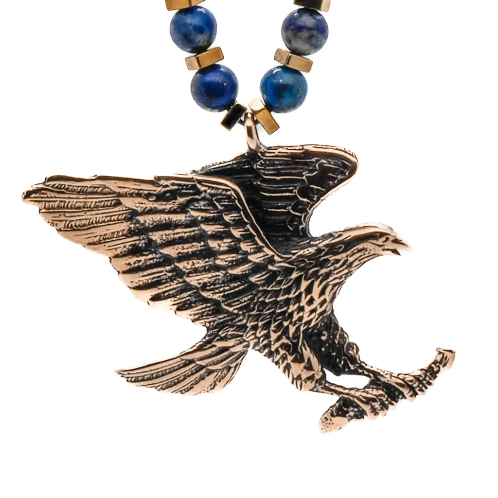 Powerful Spirit Animal Eagle Bronze Pendant Beaded Necklace
