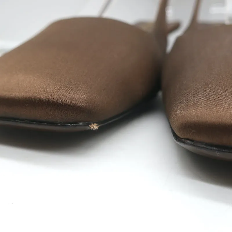 Prada Logo-Heel Slingback Pumps Tobacco Satin Size 40 NEW