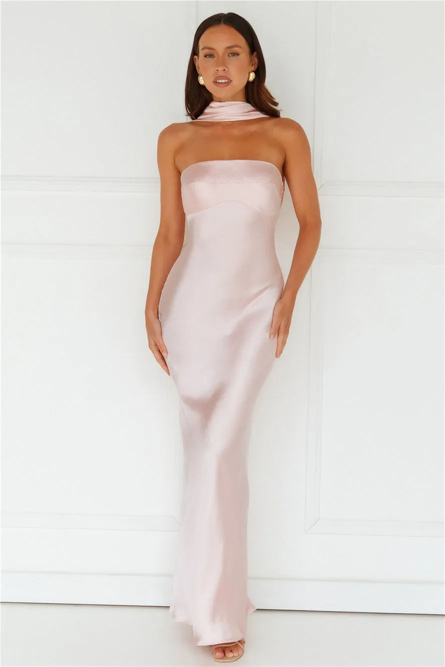 Precious Pearl Satin Maxi Dress Pink