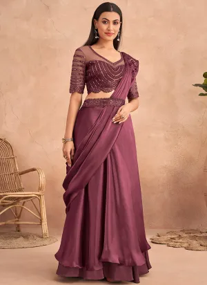 Purple Appliqué And Sequence Embroidery Lehenga Saree