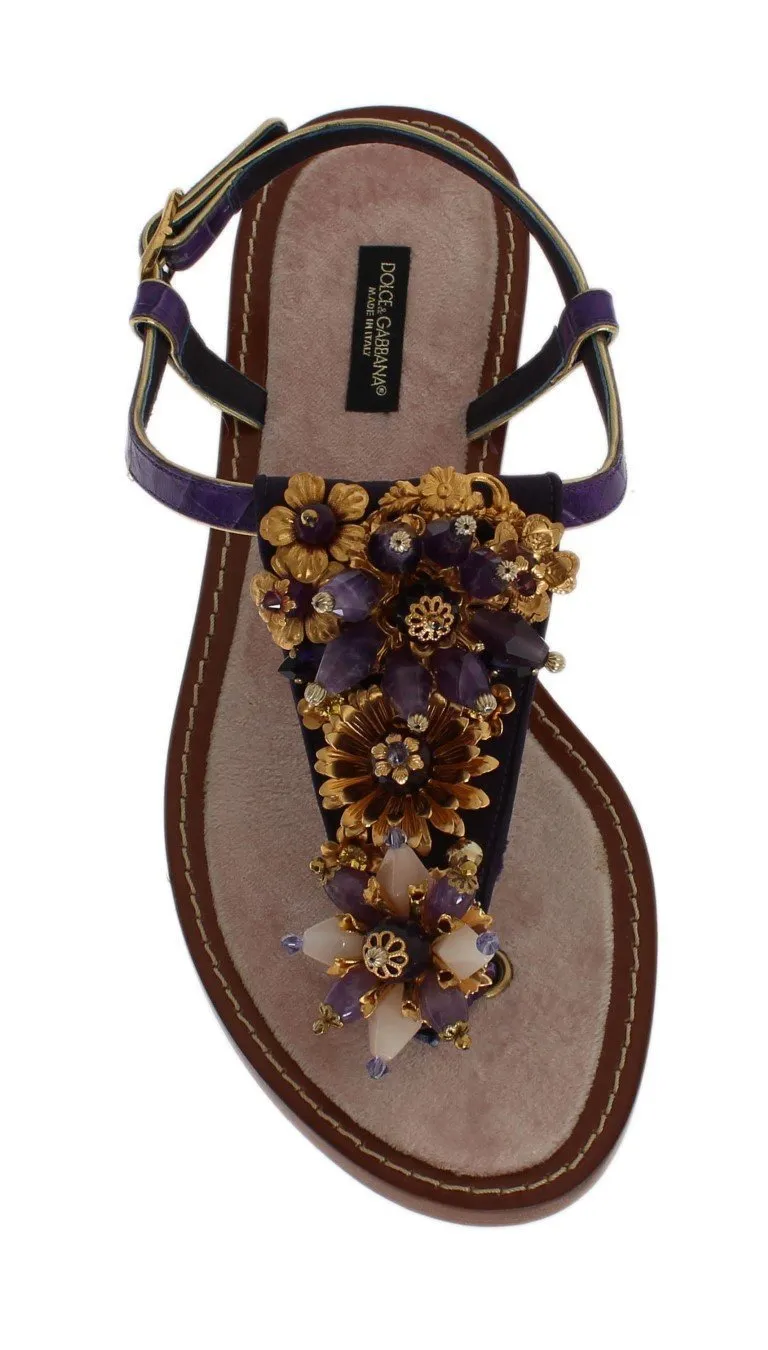 Purple Crocodile Crystal Sandals