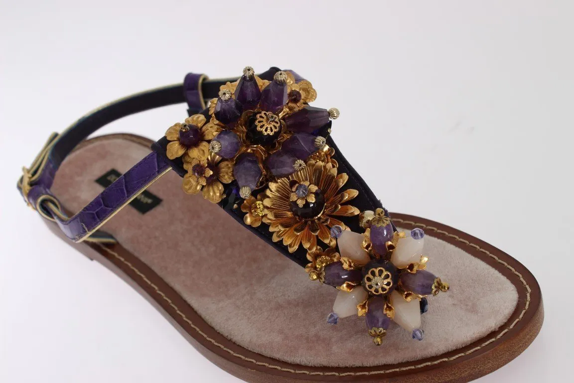 Purple Crocodile Crystal Sandals
