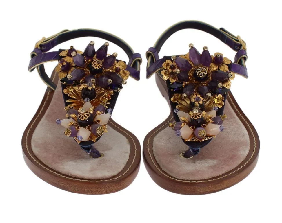 Purple Crocodile Crystal Sandals