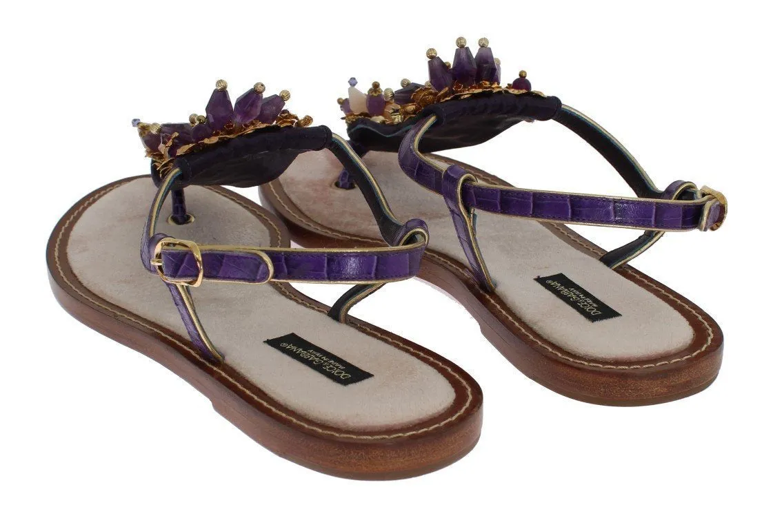 Purple Crocodile Crystal Sandals