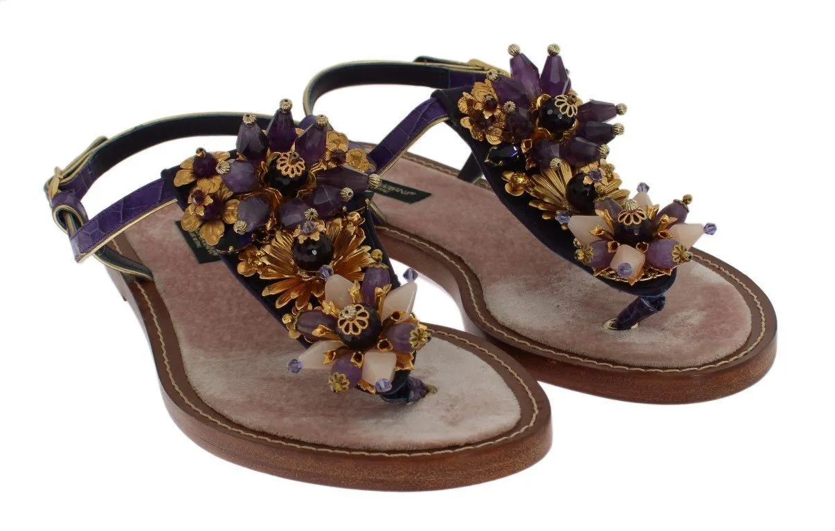 Purple Crocodile Crystal Sandals