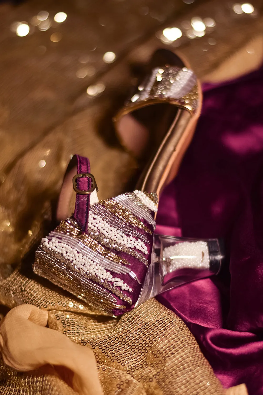 Purple Embroidered Heels