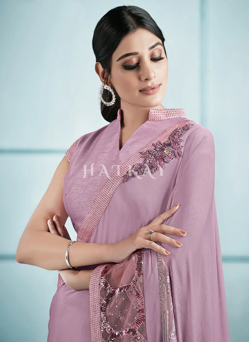 Purple Multi Sequence Embroidered Festive Saree