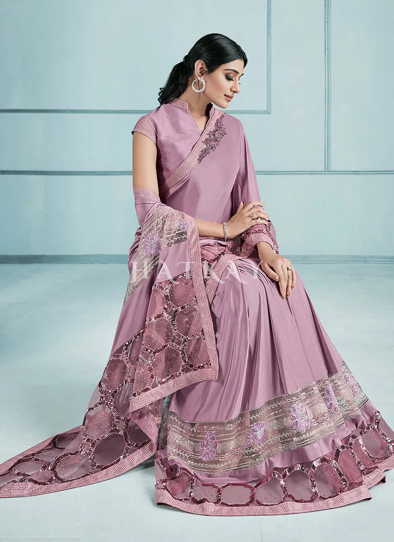 Purple Multi Sequence Embroidered Festive Saree
