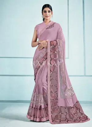 Purple Multi Sequence Embroidered Festive Saree