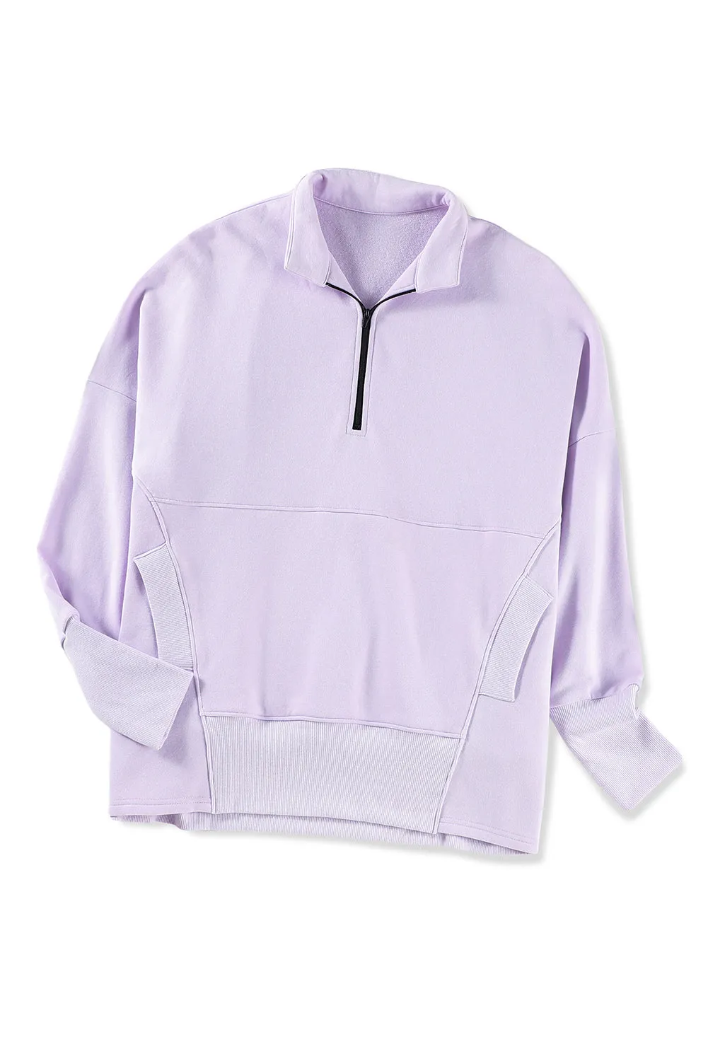 Purple Oversized Quarter-Zip Pullover Sweatshirt