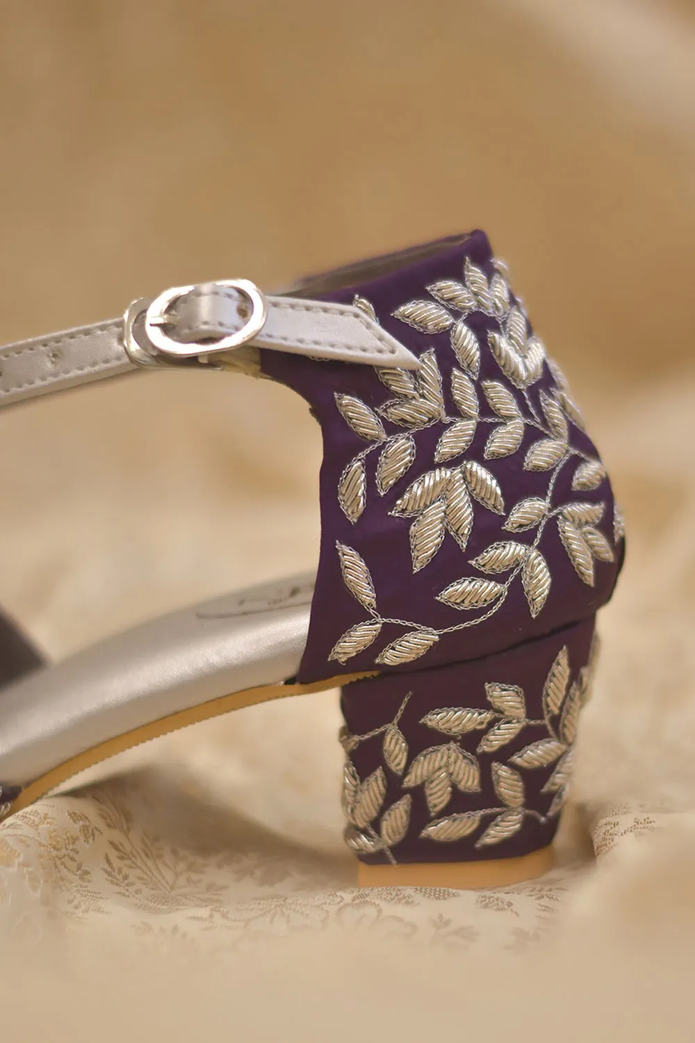 Purple Satin Embroidered Heels