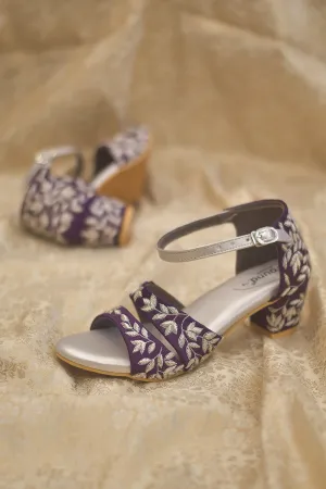 Purple Satin Embroidered Heels