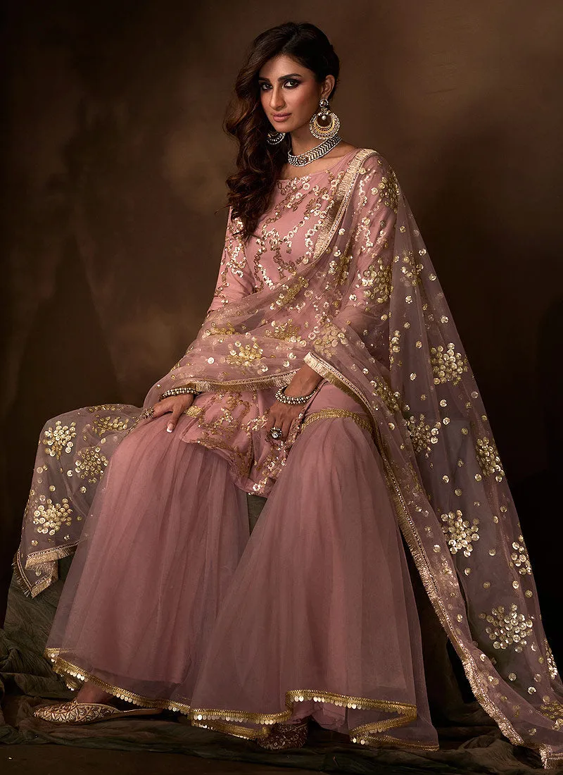 Purple Traditional Embroidered Gharara Suit