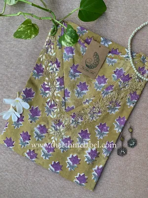 "Jhilmil" Hand Embroidered Block Printed Cotton kurta
