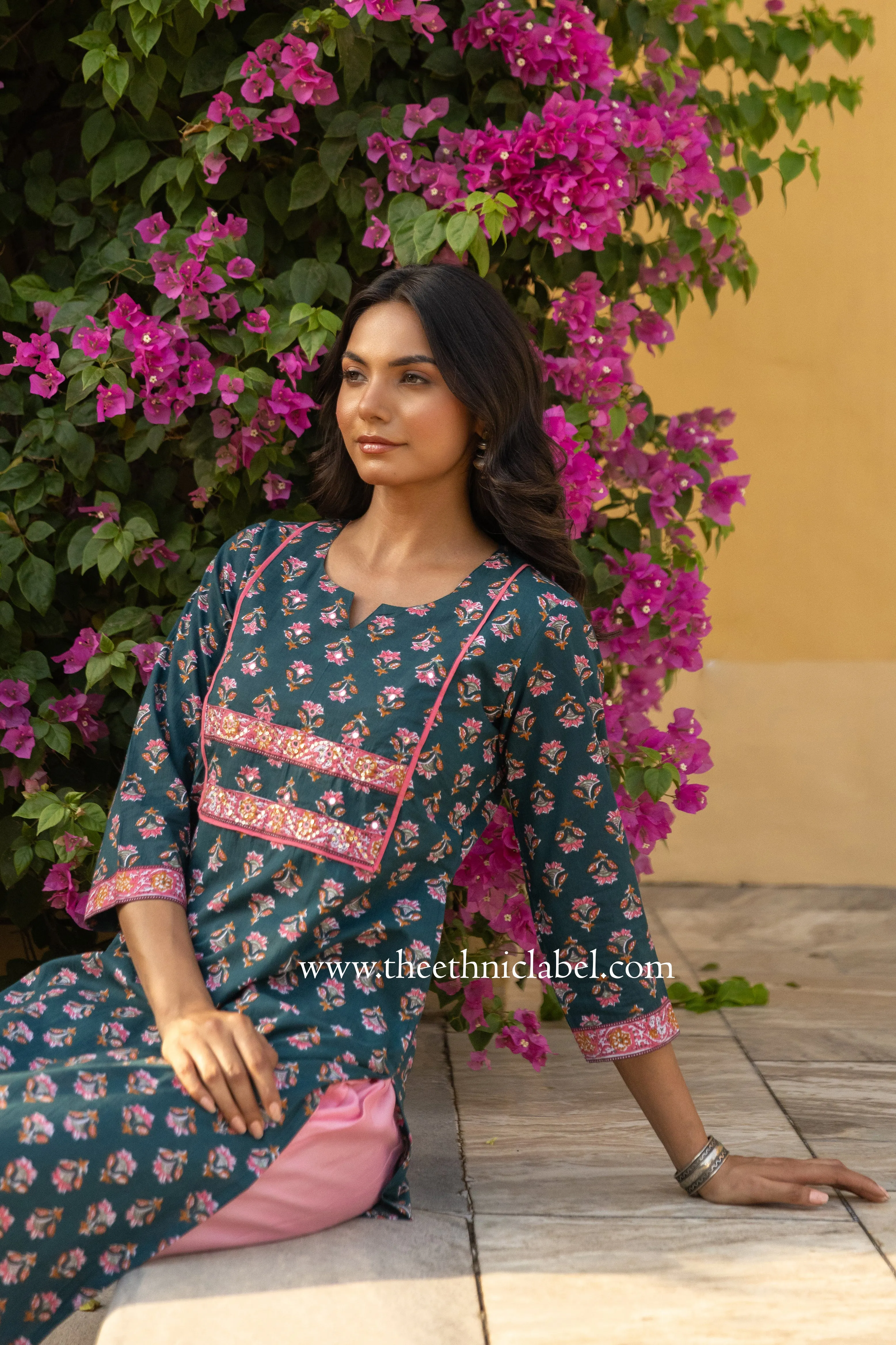 "Radhika" Hand Embroidered Cotton Kurta