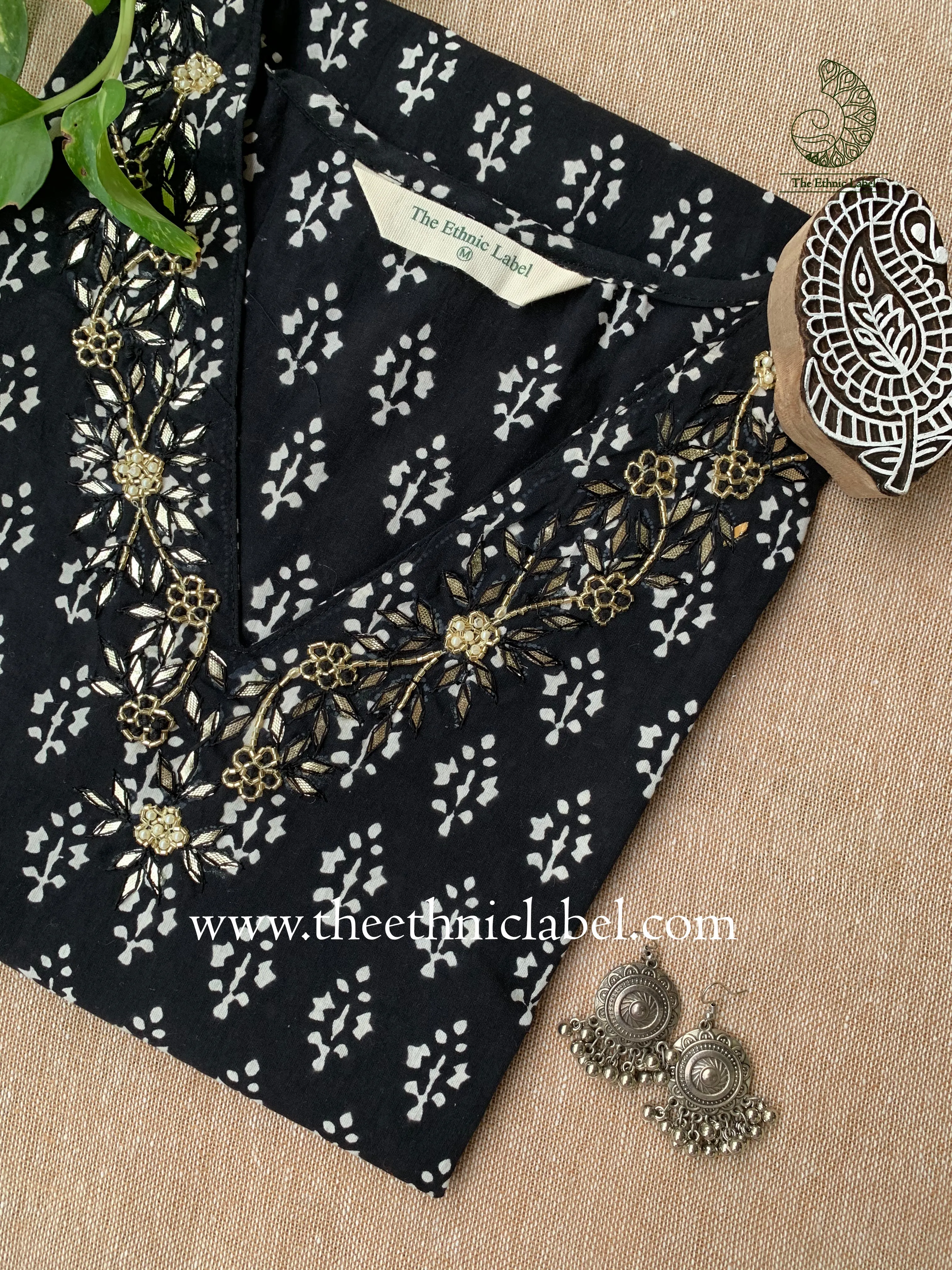 "Sreeja" Hand Embroidered Block Printed Cotton kurta