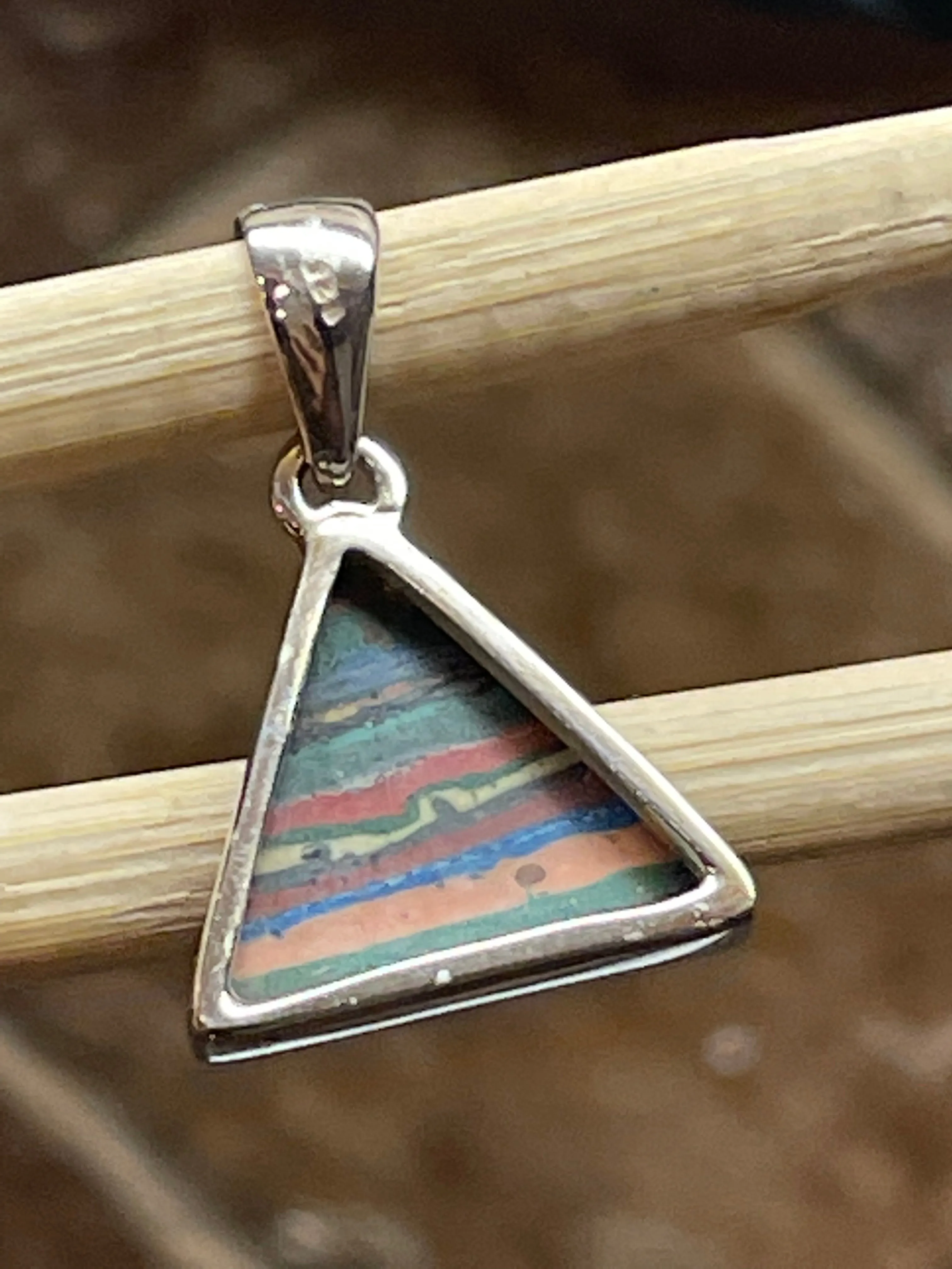 Rainbow Calsilica 925 Solid Sterling Silver Pendant 27mm