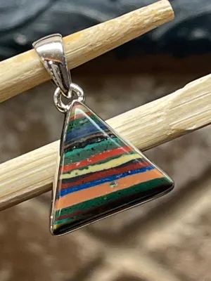 Rainbow Calsilica 925 Solid Sterling Silver Pendant 27mm