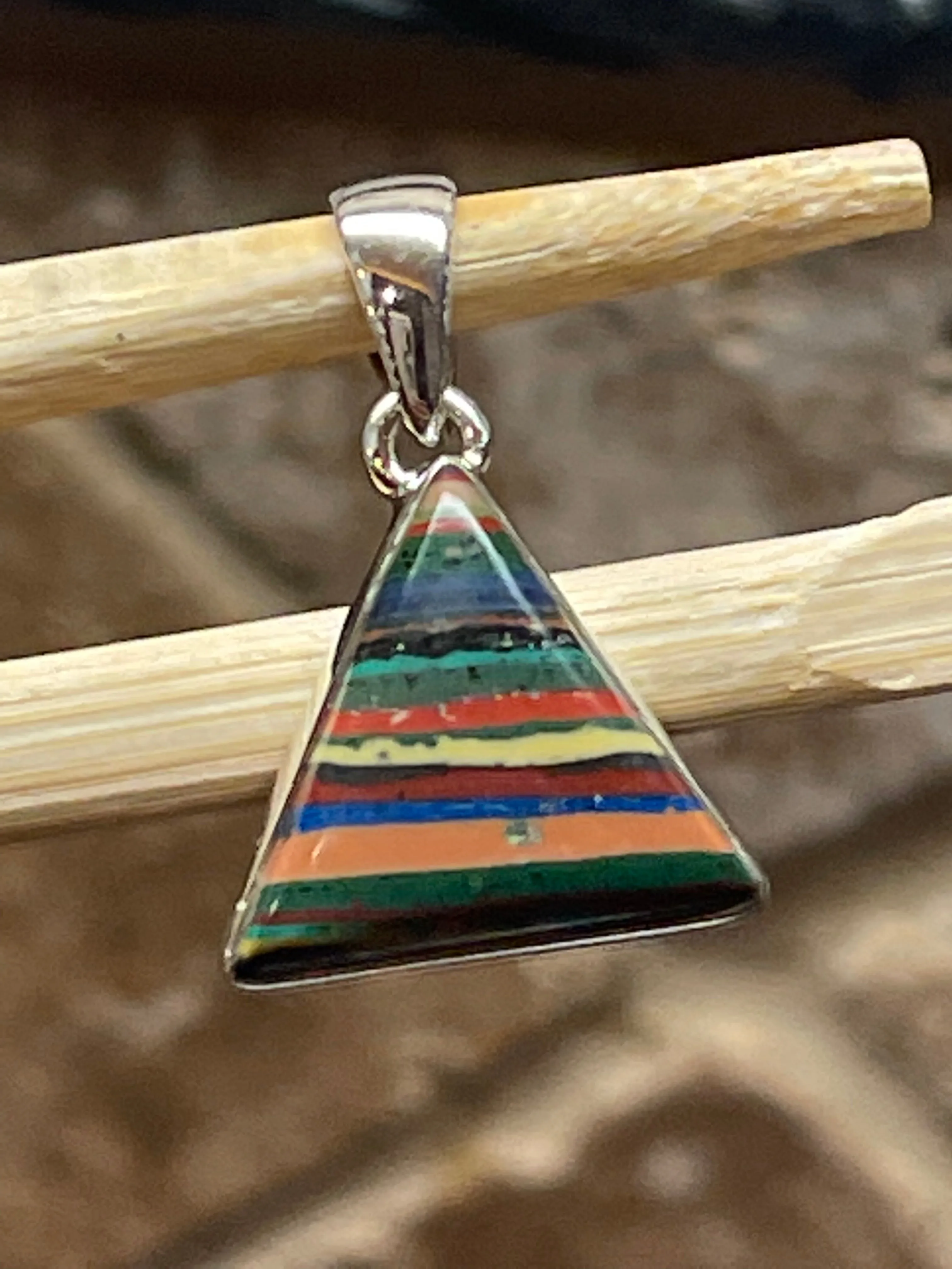Rainbow Calsilica 925 Solid Sterling Silver Pendant 27mm