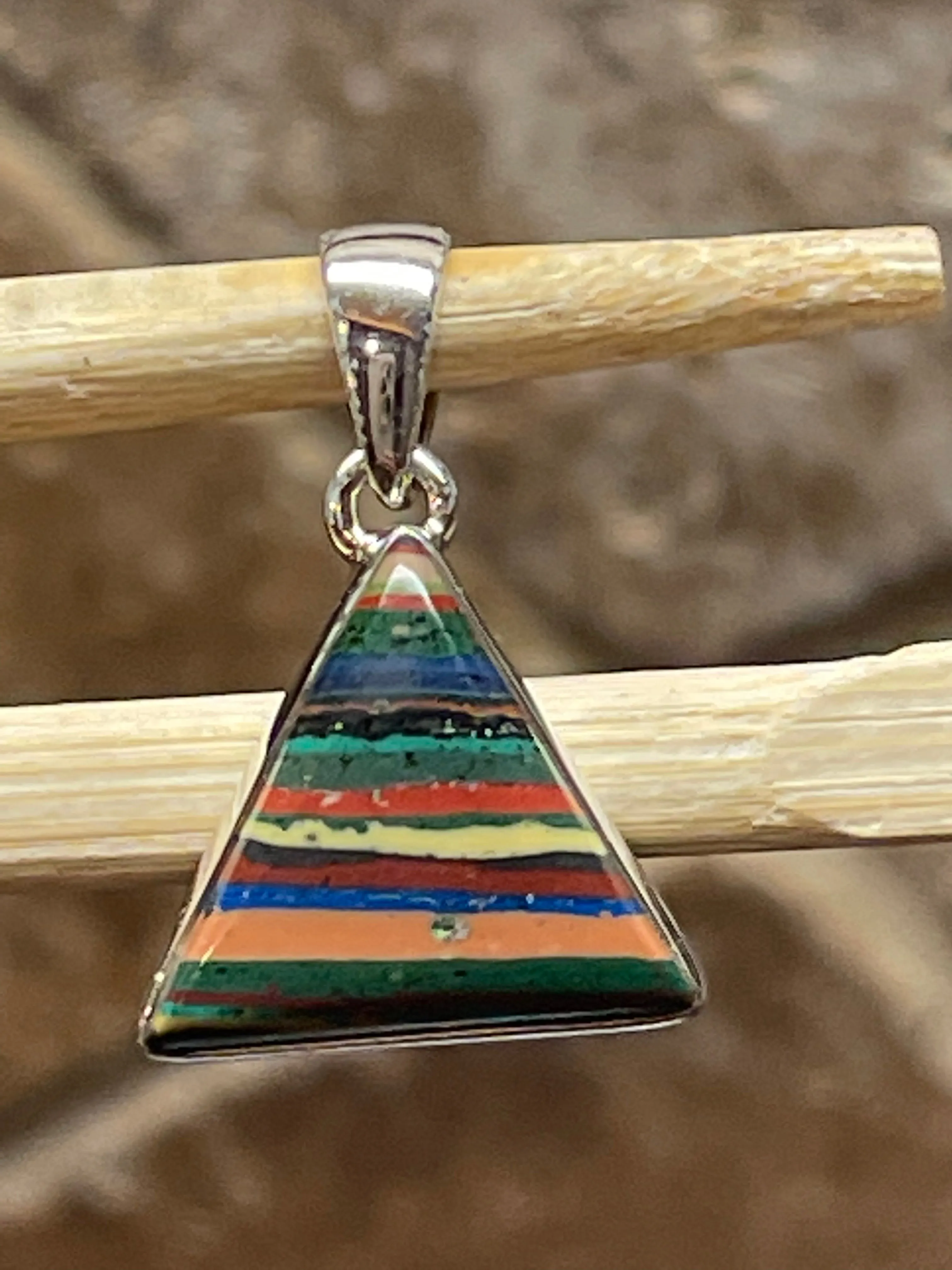 Rainbow Calsilica 925 Solid Sterling Silver Pendant 27mm