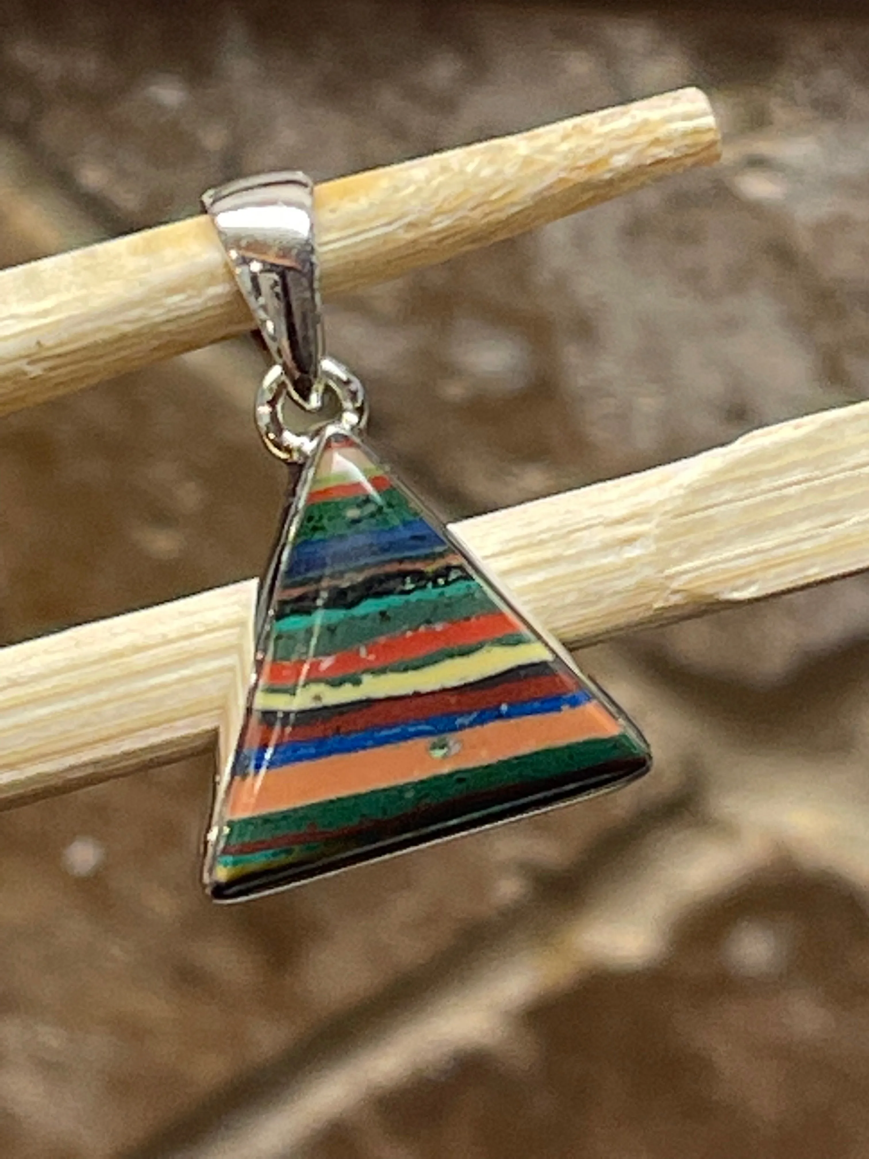 Rainbow Calsilica 925 Solid Sterling Silver Pendant 27mm
