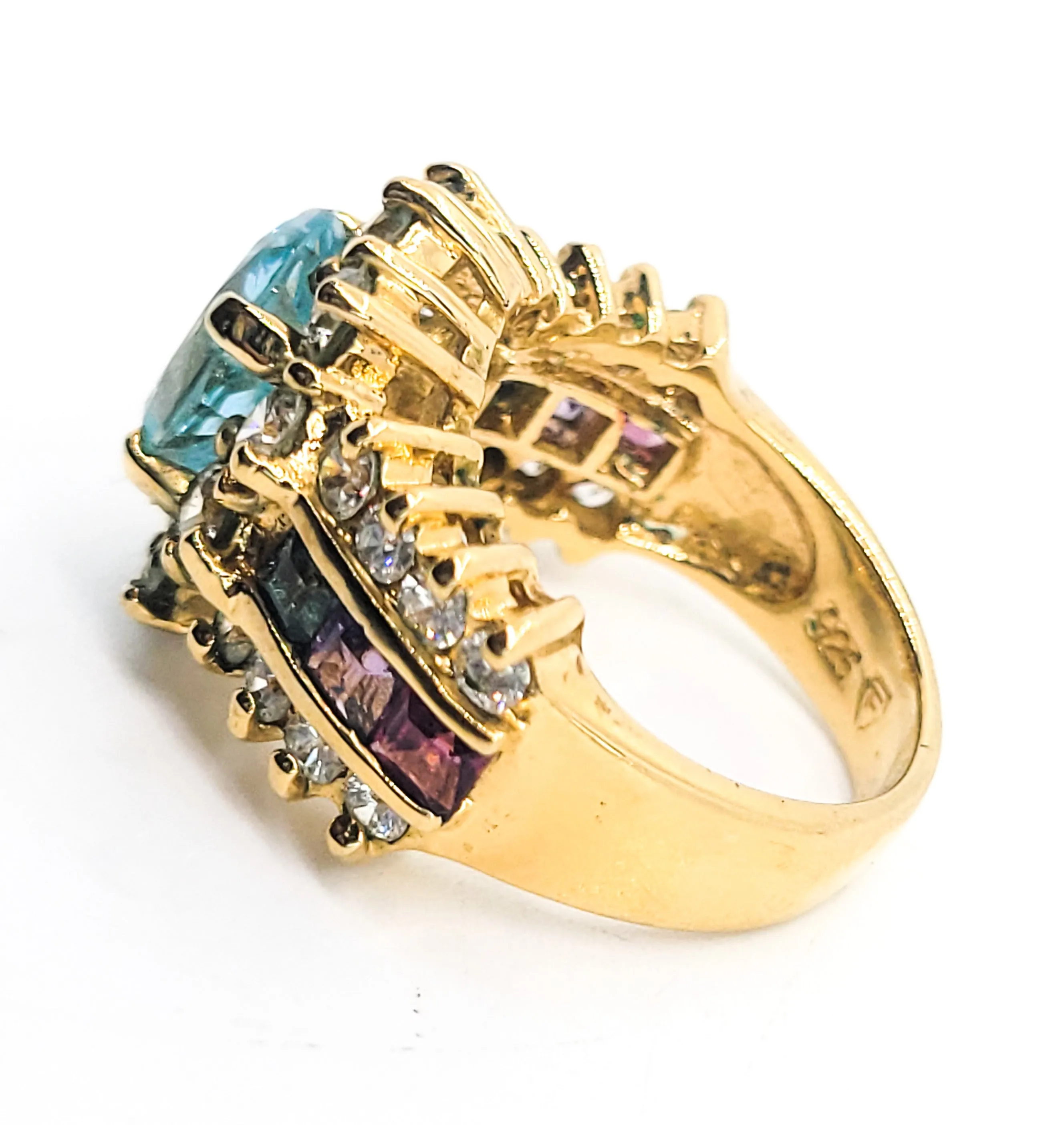 Rainbow princess cut Cubic Zirconia women's gold over sterling silver ring size 6