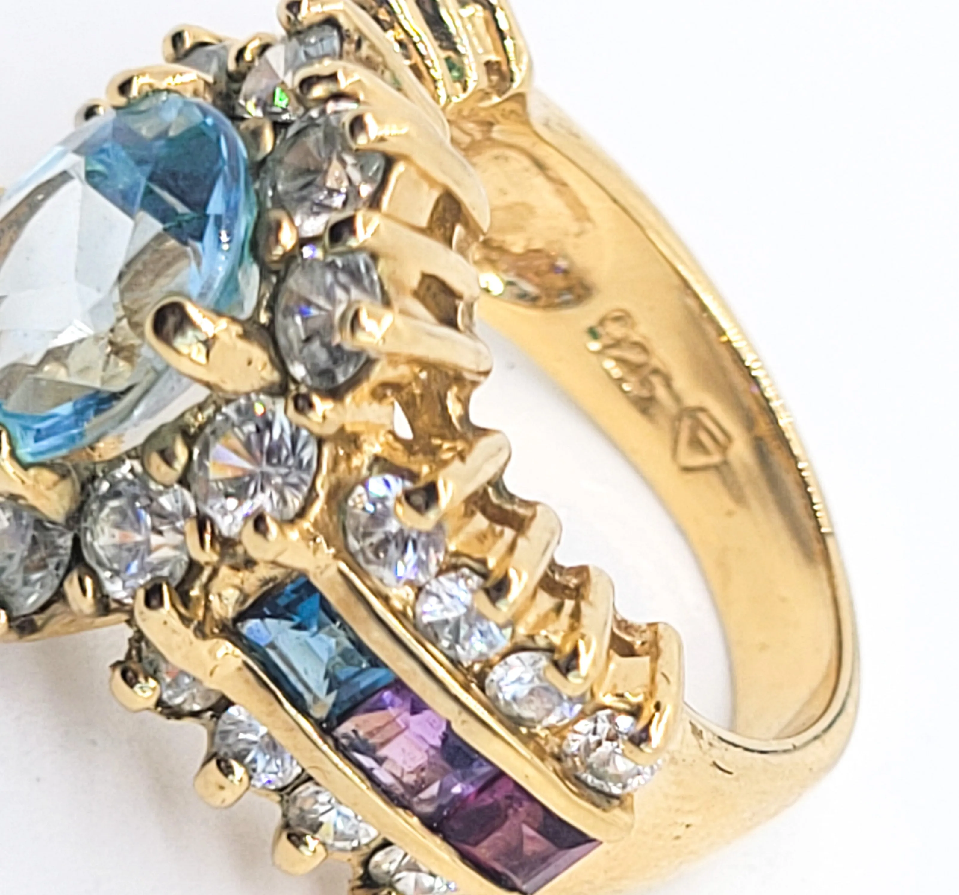 Rainbow princess cut Cubic Zirconia women's gold over sterling silver ring size 6