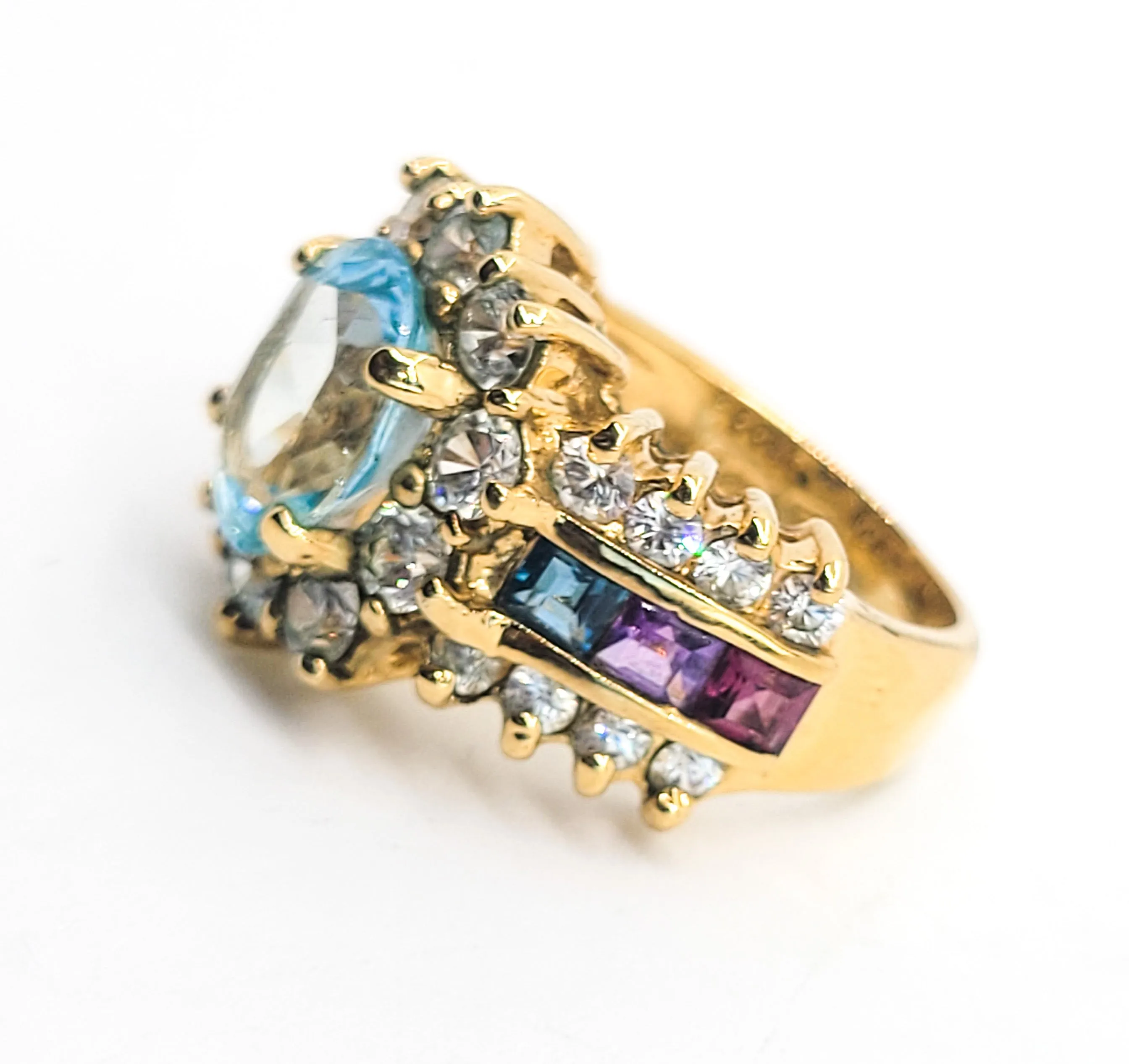 Rainbow princess cut Cubic Zirconia women's gold over sterling silver ring size 6