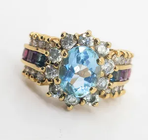 Rainbow princess cut Cubic Zirconia women's gold over sterling silver ring size 6