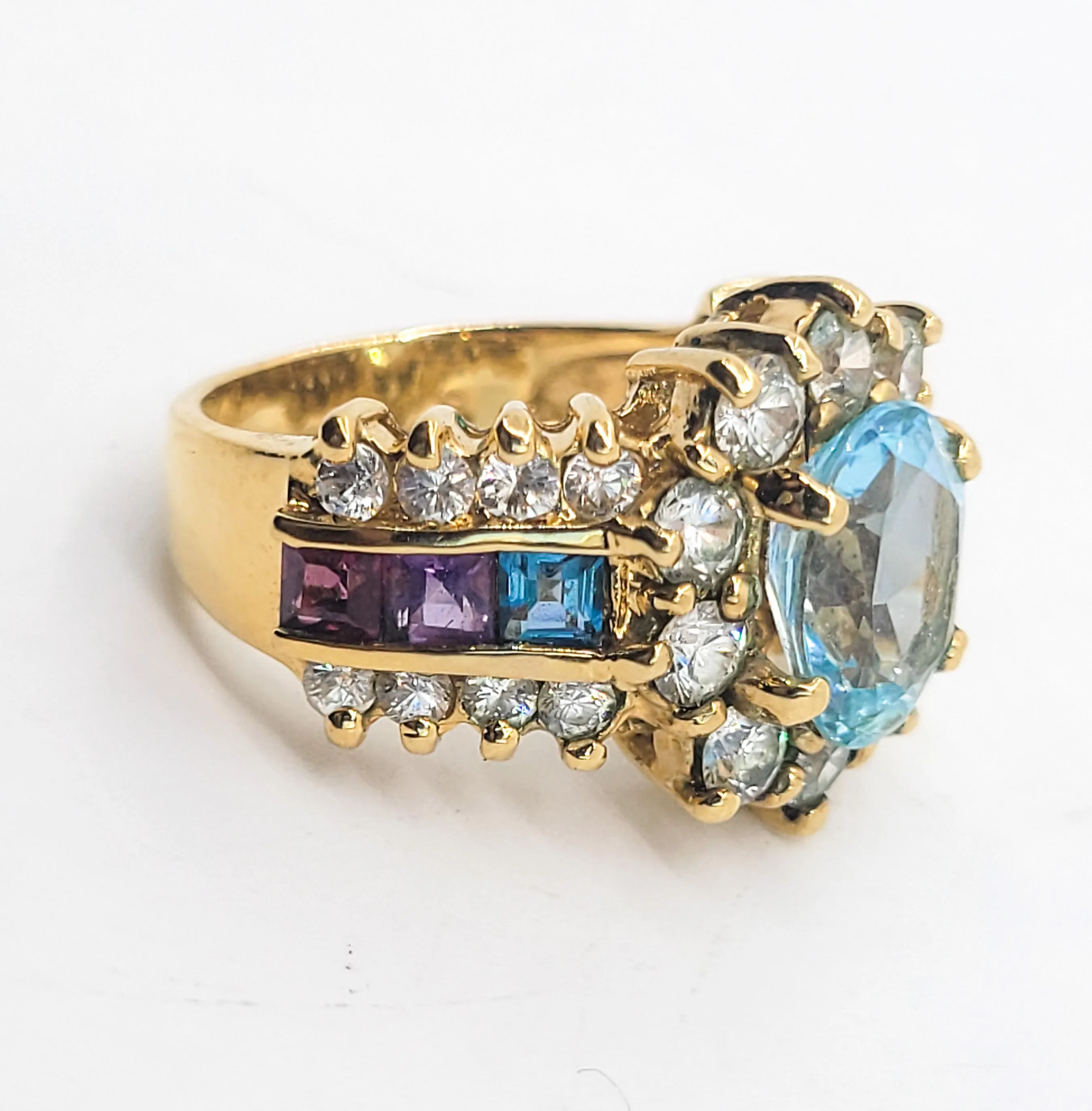 Rainbow princess cut Cubic Zirconia women's gold over sterling silver ring size 6