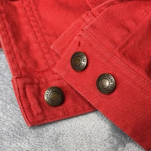 Ralph Lauren Jeans Co. Sz M Jacket Women's Red Denim Button Close Vintage Jean