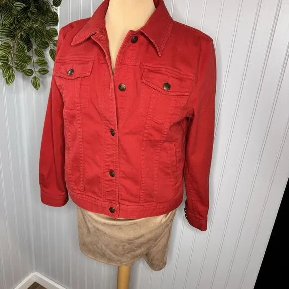 Ralph Lauren Jeans Co. Sz M Jacket Women's Red Denim Button Close Vintage Jean