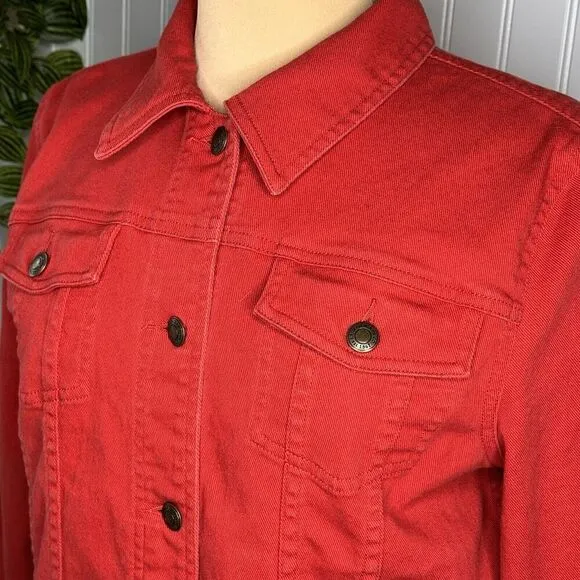 Ralph Lauren Jeans Co. Sz M Jacket Women's Red Denim Button Close Vintage Jean