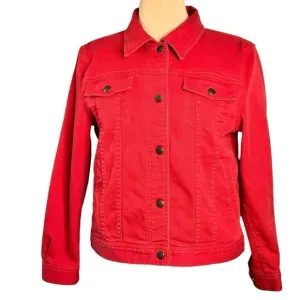 Ralph Lauren Jeans Co. Sz M Jacket Women's Red Denim Button Close Vintage Jean
