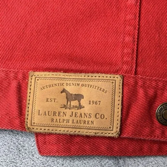 Ralph Lauren Jeans Co. Sz M Jacket Women's Red Denim Button Close Vintage Jean