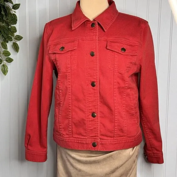 Ralph Lauren Jeans Co. Sz M Jacket Women's Red Denim Button Close Vintage Jean