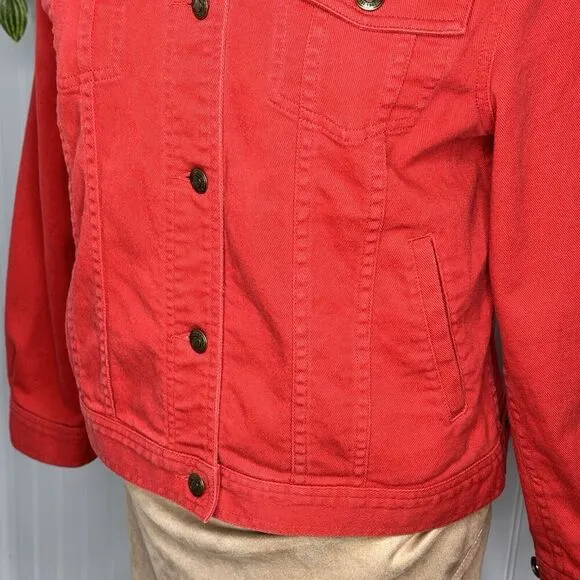 Ralph Lauren Jeans Co. Sz M Jacket Women's Red Denim Button Close Vintage Jean