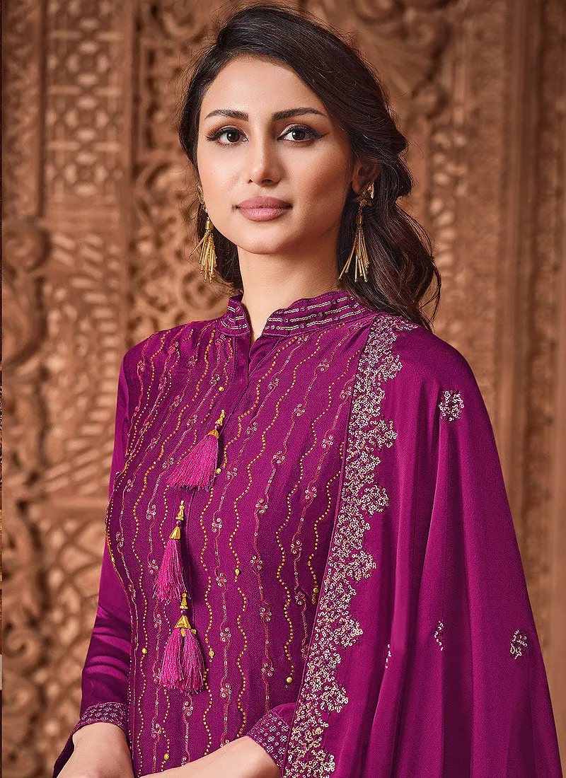 Rani Pink Sequence Embroidered Gharara Suit