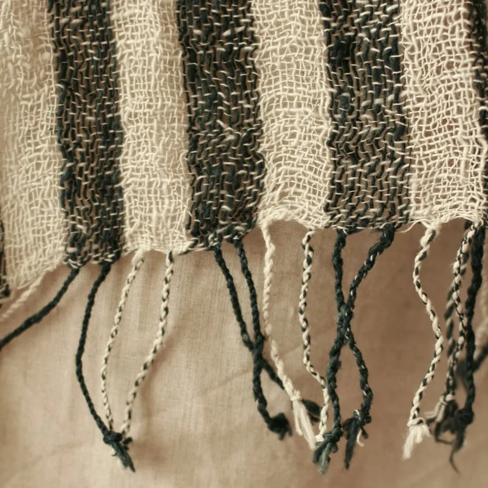 Raw Cotton Handmade Black Scarf