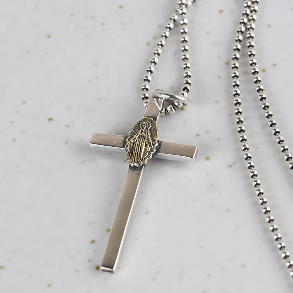 Real Solid 925 Sterling Silver Pendants Cross Virgin Mary Fashion Punk Jewelry