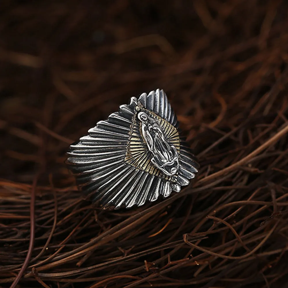 Real Solid 925 Sterling Silver Rings Buddha Virgin Mary Fashion Punk Viking Jewelry Open Size 8-11
