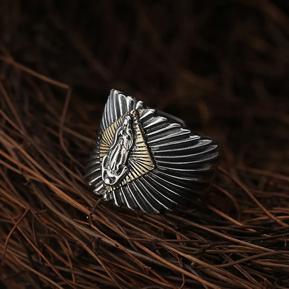 Real Solid 925 Sterling Silver Rings Buddha Virgin Mary Fashion Punk Viking Jewelry Open Size 8-11