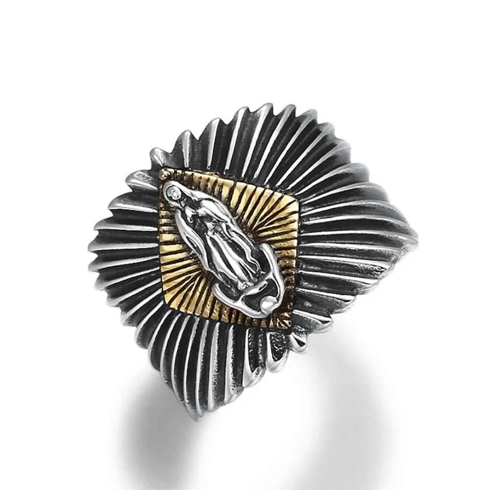 Real Solid 925 Sterling Silver Rings Buddha Virgin Mary Fashion Punk Viking Jewelry Open Size 8-11